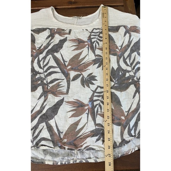Lungo L'Arno Italy Made 1X Floral Rolled Sleeves Floral Blouse 100% Linen - Picture 3 of 9